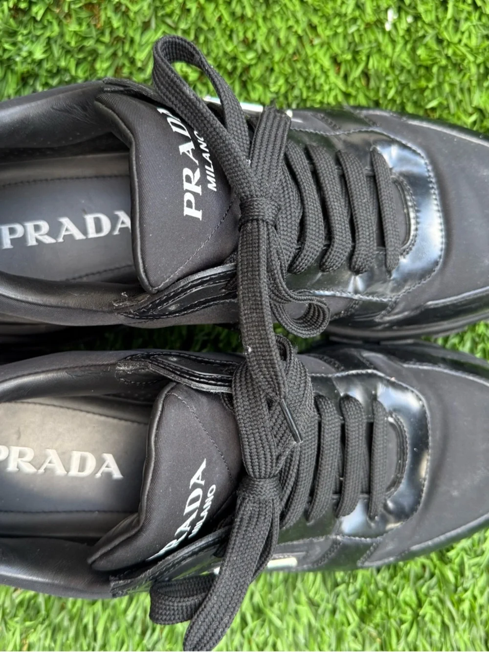 Prada Black Men's Low-Top Lace-Up Sneakers with Triangle Logo - Picture 2 of 6